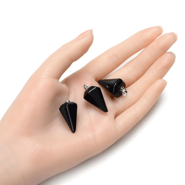 2pcs Natural Black Obsidian Gemstone Pendant Drops, 25mm, G2P-M5