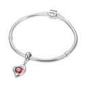 1pc 925 Sterling Silver Love Heart January Birthstone Charm Drop, Red Cubic Zirconia CZ, 26mm (1 inch) Long, Hole ID 4.5mm, EC1-E1