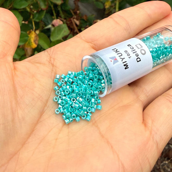 7.5g Miyuki Delica 10/0 Tube Seed Beads, Rainbow Turquoise Green DBM166