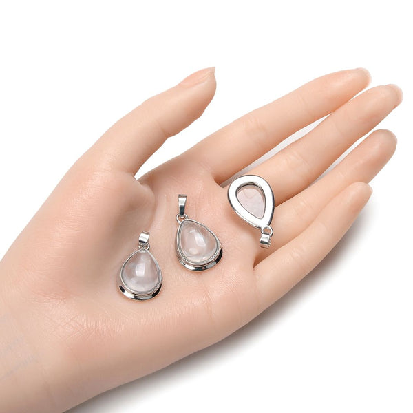 2pcs Natural White Quartz Clear Crystal Teardrop Gemstone Pendants, 22mm Pear Stone Drops, G2P-J6
