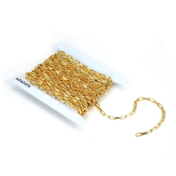 16.5 Feet Tarnish Resistant Paperclip Cable Chain Link, 18K Yellow Gold Plated Brass, Size Selections: 6.7x2.3mm, 7.4x3.4mm, 9.6x3.5mm
