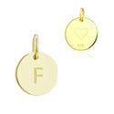 1pc 925 Sterling Silver 12mm Letter F Charm, Real 18K Yellow Gold Plated, Heart Engraved, Name Initial Disc Coin Pendant Drop, SLP-G6
