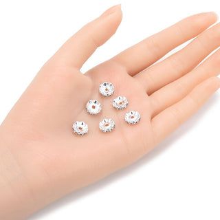 100pcs Grade A Wavy Flower Rhinestone Rondelle Beads, Clear Rhinestone, Sterling Silver Plated Brass, Size Selections: 4mm/6mm/8mm/10mm/12mm