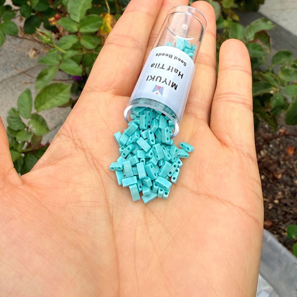 10g Miyuki Half Tila Seed Beads 5x2.3mm, Matte Rainbow Mint Green (HTL-412FR)