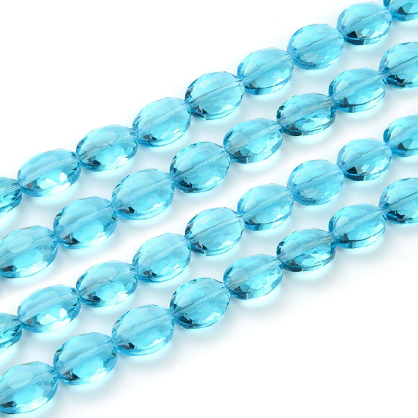 50pcs Creative Club Faceted Flat Oval Crystal Beads, Aquamarine Blue, 16x12mm/Large, Hole ID 1.1mm, CCO-10
