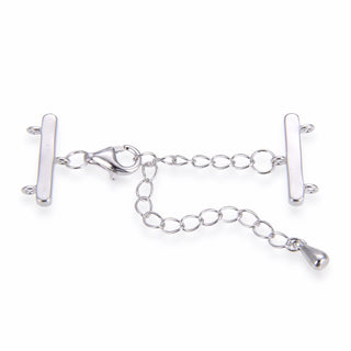 1 Set 925 Sterling Silver 2 Strands Clasp, Adjustable Chain, Tarnish Resistant Rhodium Plated, SS392