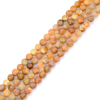 Natural Fossil Coral Chrysanthemum Gemstone Faceted Flat Round Coin Beads, 6mm, Hole ID 1mm, 15 Inch/1 Strand, GZ13-8