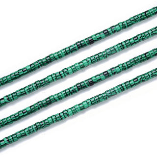 Lab Created Malachite Gemstone Heishi Tube Rondelle Beads, 4x2mm/Small, Hole ID 0.9mm, 14.5 Inch/1 Strand, GH-C34