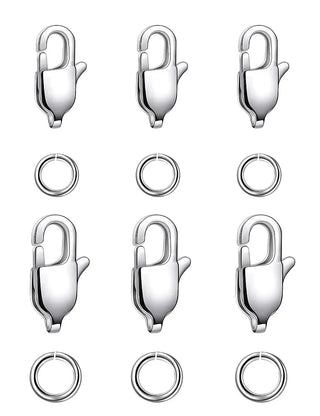 20pcs 304 Stainless Steel Rectangle Lobster Clasps with Jump Rings (11mm/13mm/15mm)