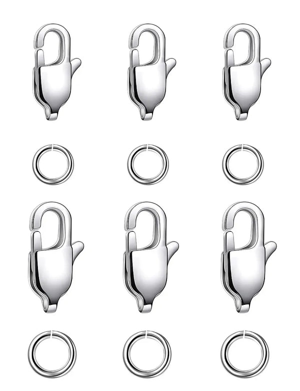 20pcs 304 Stainless Steel Rectangle Lobster Clasps with Jump Rings (11mm/13mm/15mm)