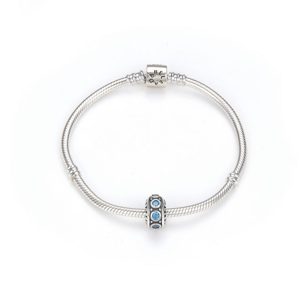1pc 925 Sterling Silver December Birthstone Bead Charm, Blue Zircon Cubic Zirconia CZ, 11x6.8mm, Hole ID 4.5mm, EC1-A12