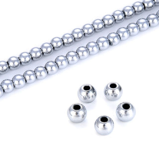 Grade A Natural Hematite Gemstone Large Hole Round Beads, White Gold Plated,15 Inch/1 Strand, 8mm, Hole ID 2.8mm, GFC-Q8