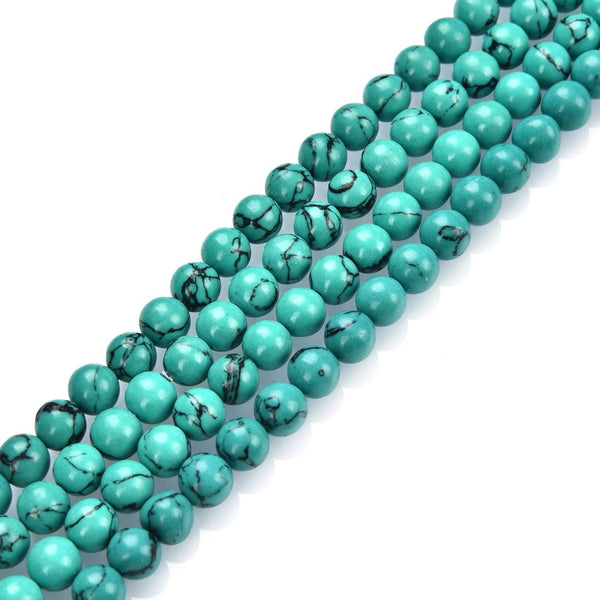 Natural Turquoise Green Howlite Gemstone Round Beads, 1 Strand/15 Inch, Size Selections: 4mm/6mm/8mm/10mm