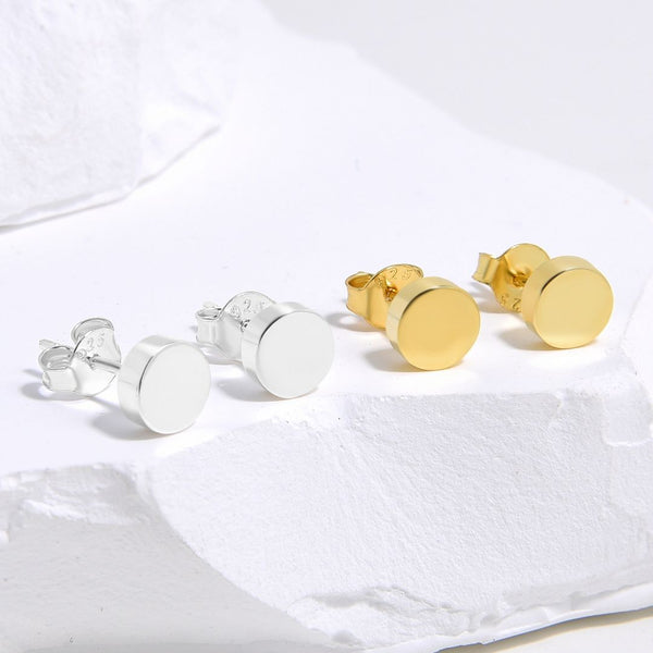 1 Pair Solid 925 Sterling Silver Stud Earrings, Circle Disc Round Dot Ear Studs, Small Tiny, SSE96-1
