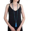 Adabele Premium 108 Mala Bead Tassel Necklace, 8mm Natural Blue Apatite Gemstone, Buddhist Japa Prayer Beaded Jewelry RGN18
