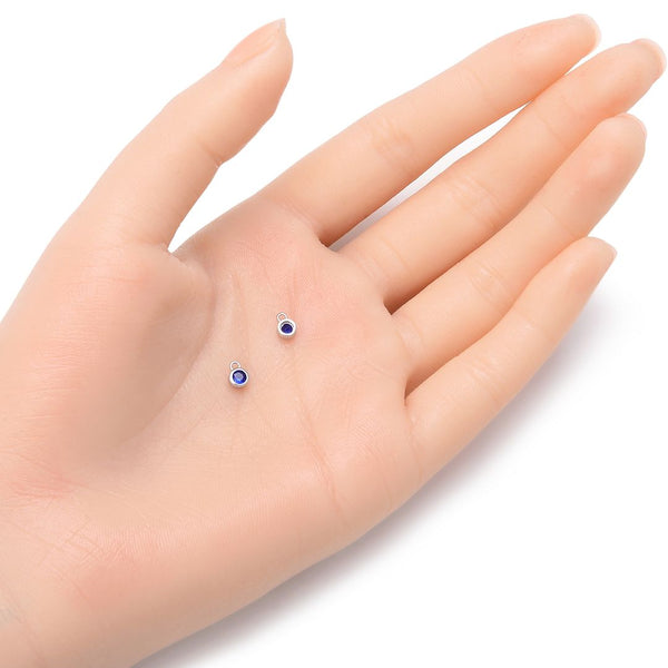 2pcs 925 Sterling Silver 4mm Tiny September Birthstone Charm Drop Pendants, Tarnish Resistant, Sapphire Blue Cubic Zirconia Gemstone, SXP4-9