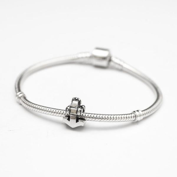 1pc Solid 925 Sterling Silver Sea Anchor Faith Strength Stability Bead Charm, Compatible with Pandora All Other Charm Bracelet, EC388