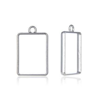 20pcs Open Back Rectangle Bezel Blanks, Pendant Base, Large Resin Mold, Silver, 33x20mm, CF288-9