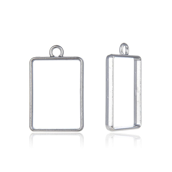 20pcs Open Back Rectangle Bezel Blanks, Pendant Base, Large Resin Mold, Silver, 33x20mm, CF288-9