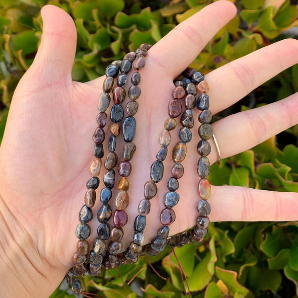 Natural Pietersite Hawks Eye Tiger Eye Gemstone Oval Tumbled Pebble Beads, Irregular, 7mm to 9mm, Hole ID 1mm, 15 Inch/1 Strand, GZ11-83