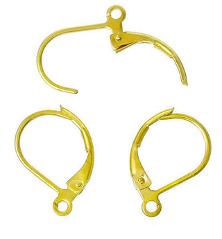 50pcs Leverback Earring Hooks, 18K Yellow Gold Plated Brass, Size Selections: 15mm/17mm