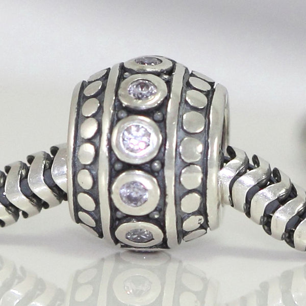 1pc 925 Sterling Silver Round June Birthstone Bead Charm, Light Purple Alexandrite Cubic Zirconia CZ, 10x8mm, Hole ID 4.5mm, EC1-F6