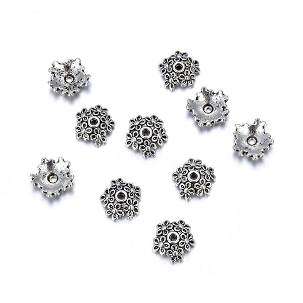 200pcs Daisy Flower Bead Caps, 11mm Bead End Caps, Antique Silver, MC-AB1