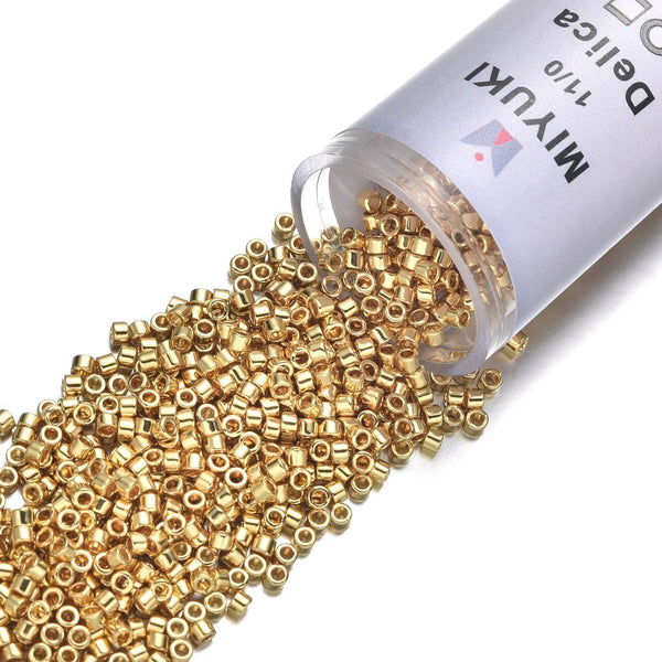 7.5g Miyuki Delica 11/0 Seed Beads, Opaque 24Kt Gold Plated DB31
