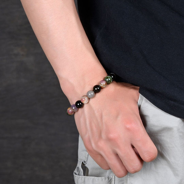 1 Strand Stretch Natural Multi-color Tourmaline Beaded Gemstone Bracelet, 10mm Bead, Length Selections: 7 inch/7.5 inch/8 inch/8.5 inch