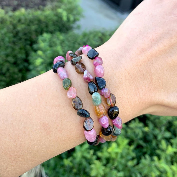 1 Strand Stretch Natural Multi-color Tourmaline Free Form Gemstone Bracelet, 5-8mm Small Beads, Length Selections: 7 inch/7.5 inch