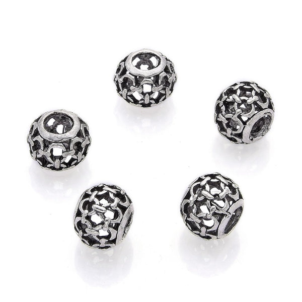 20pcs Celtic Dara Knot Symbol of Strength Large Hole Beads, Hole ID 4.5mm, Antique Silver, Zinc Alloy Metal, MEC-D10