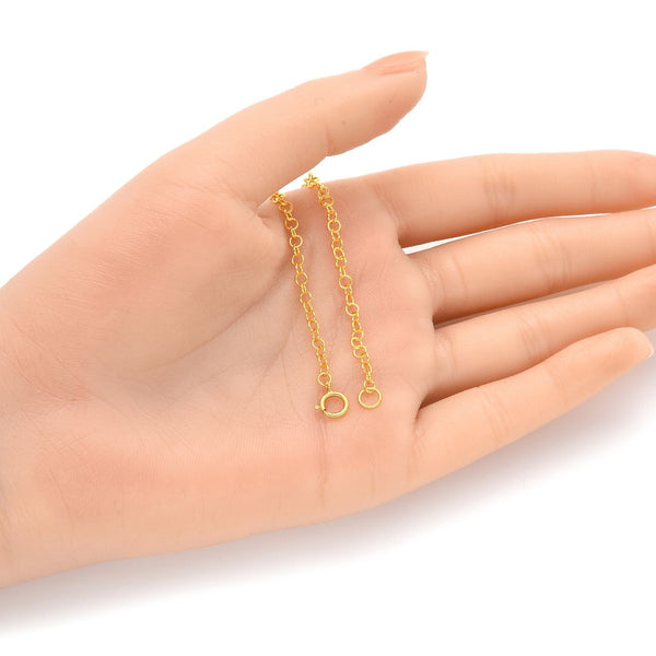 1pc Sterling Silver Chain Extender with Clasp, 18K Yellow Gold Plated Round Link Chain Extension, Length Selections: 2 inch/3 inch/4 inch/5 inch/6 inch