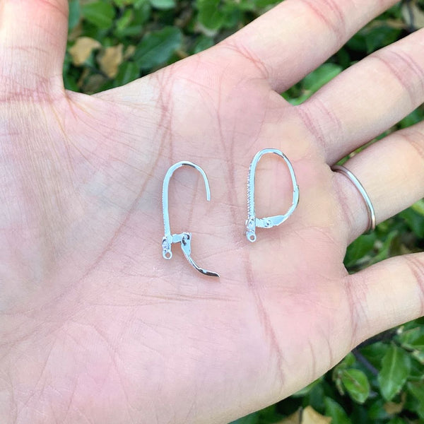 2 Pairs 925 Sterling Silver Fancy Ribbon Pattern Leverback Earring Hooks, 10 Cubic Zirconia CZ, Tarnish Resistant Rhodium Plated, 22mm, SS17-3