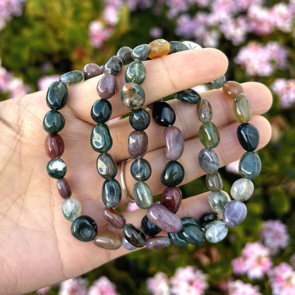 1 Strand Stretch Natural Grade A Indian Agate Free Form Gemstone Bracelet, 7-10mm Beads, Length Selections: 7 inch/7.5 inch