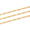 16.5 Feet Tarnish Resistant Diamond Cut Figaro Chain Link, 24K Yellow Gold Plated, Long Lasting, Size Selections: 2mm/2.5mm