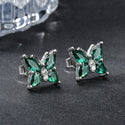 1 Pair 925 Sterling Silver May Birthstone Butterfly Stud Earrings, 10mm, Cubic Zirconia CZ Green Emerald Stone, SSE83-5