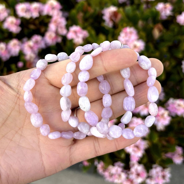 1 Strand Stretch Natural Purple Kunzite Free Form Gemstone Bracelet, 7-10mm Beads, Length Selections: 7 inch/7.5 inch