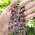 Natural Multi-color Tourmaline Gemstone Oval Tumbled Pebble Beads, Irregular, 6mm to 8mm, Hole ID 1mm, 15 Inch/1 Strand, GZ11-31
