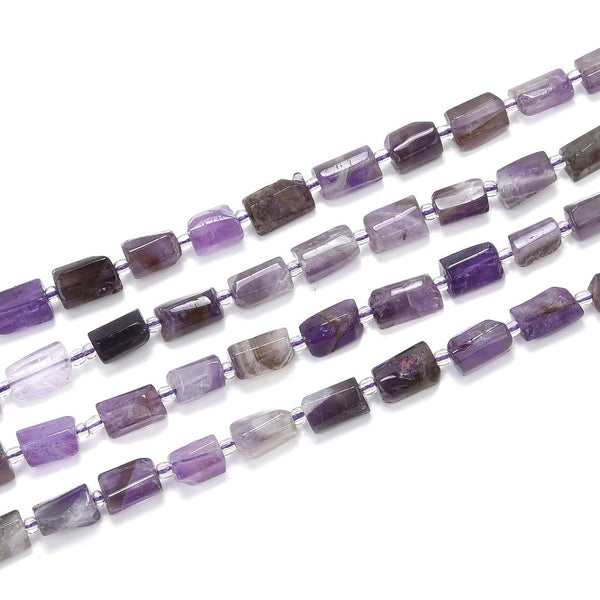 Natural Amethyst Purple Crystal Gemstone Faceted Tube Beads, 12x7mm, Hole ID 1mm, 15 Inch/1 Strand, GZ8-5