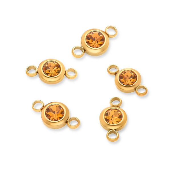 10pcs Grade A November Topaz Yellow Birthstone Links, 18K Yellow Gold Plated Stainless Steel, Tarnish Resistant, 6mm, CCP35-11