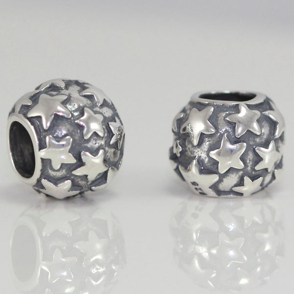 1pc Solid 925 Sterling Silver Full Sky Wish Stars Charm Star Bead, Compatible with Pandora All Other Charm Bracelet, EC255