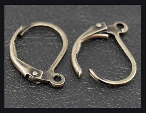 50pcs Leverback Earring Hooks, Open Jump Ring, Antique Bronze Plated Brass, Size Selections: 15mm/17mm