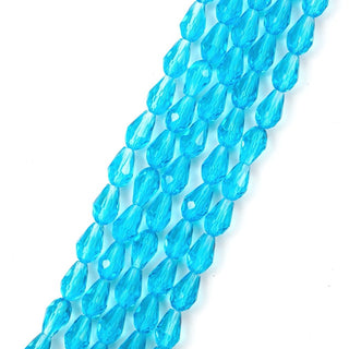 120pcs Creative Club Faceted Teardrop Crystal Glass Beads, Center Drilled, Aquamarine Blue, 12x8mm, Hole ID 1mm, CCT-1210