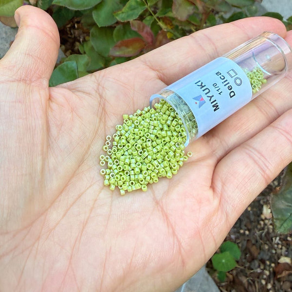 30g Miyuki Delica 11/0 Seed Beads, Opaque Glazed Luster Chartreuse DB262
