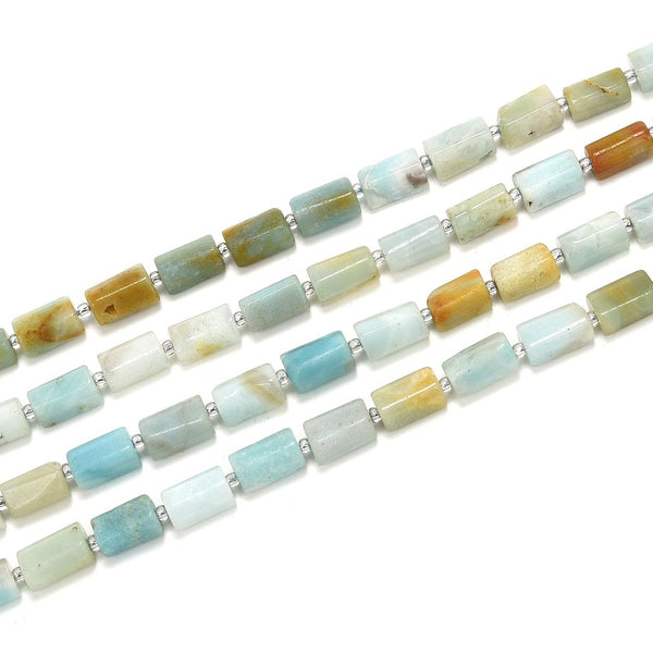 Natural Multi-color Blue Amazonite Gemstone Faceted Tube Beads, 12x7mm, Hole ID 1mm, 15 Inch/1 Strand, GZ8-6
