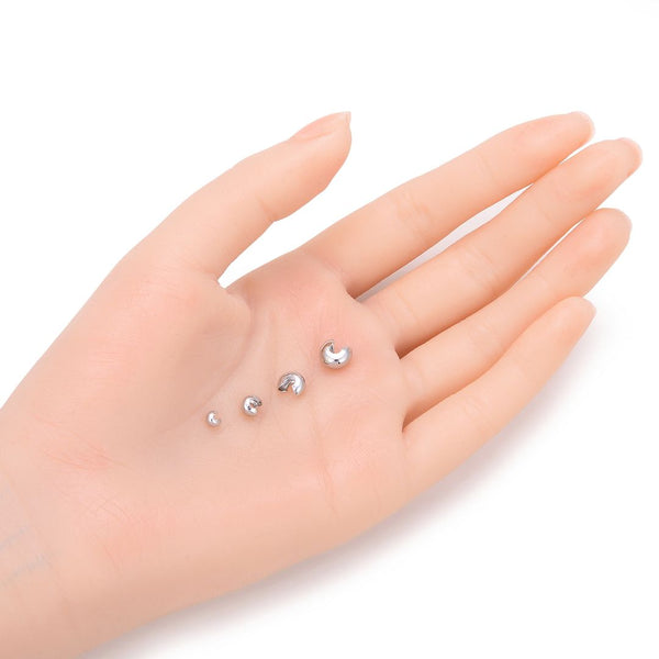 100pcs Crimp Bead Knot Covers, Crimp End Caps, 18K White Gold Plated Brass, Size Selection: 3mm/4mm/5mm/6mm