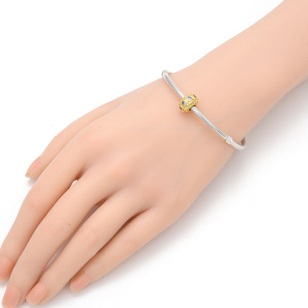 1pc Real Gold Plated 925 Sterling Silver March Birthstone Bead Charm, Blue Aquarmarine Cubic Zirconia CZ, 11x6.8mm, Hole ID 4.5mm, EC1-B3