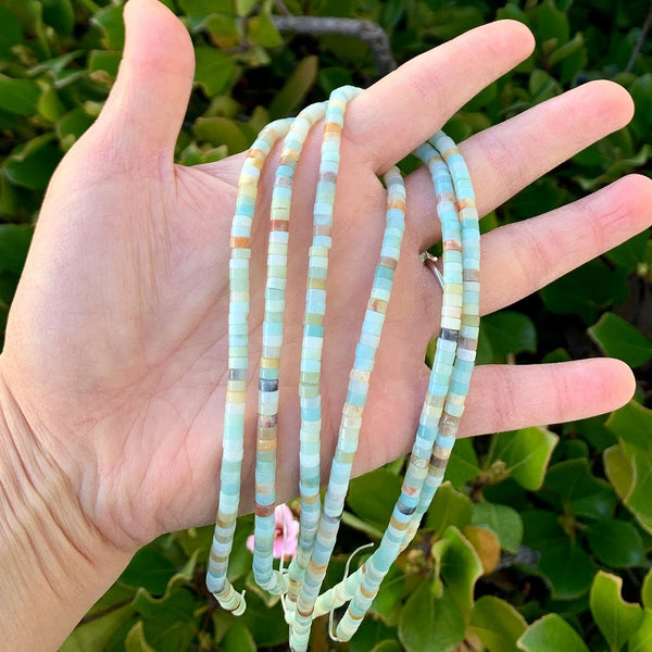 Natural Amazonite Amazonstone Gemstone Heishi Tube Rondelle Beads, 4x2mm/Small, Hole ID 0.9mm, 14.5 Inch/1 Strand, GH-C11