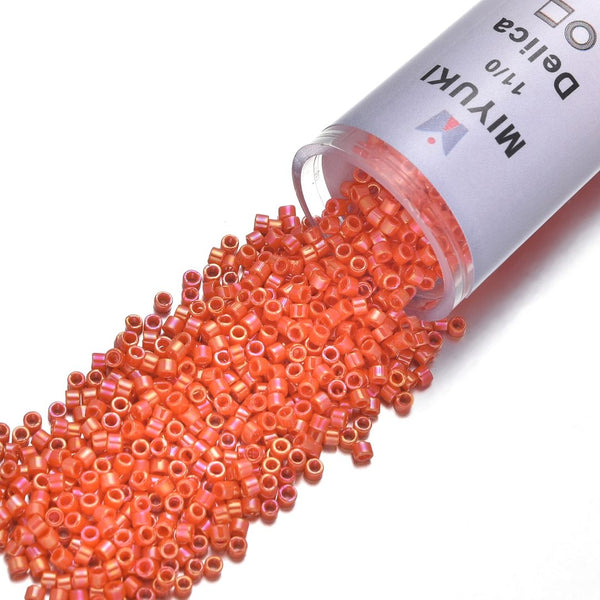 30g Miyuki Delica 11/0 Seed Beads, Opaque Rainbow Orange DB161