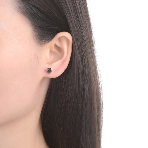 1 Pair 925 Sterling Silver January Red Love Heart Birthstone Stud Earrings, 6mm/0.84 Carat Cubic Zirconia CZ Created Garnet Stone, SSE79-1